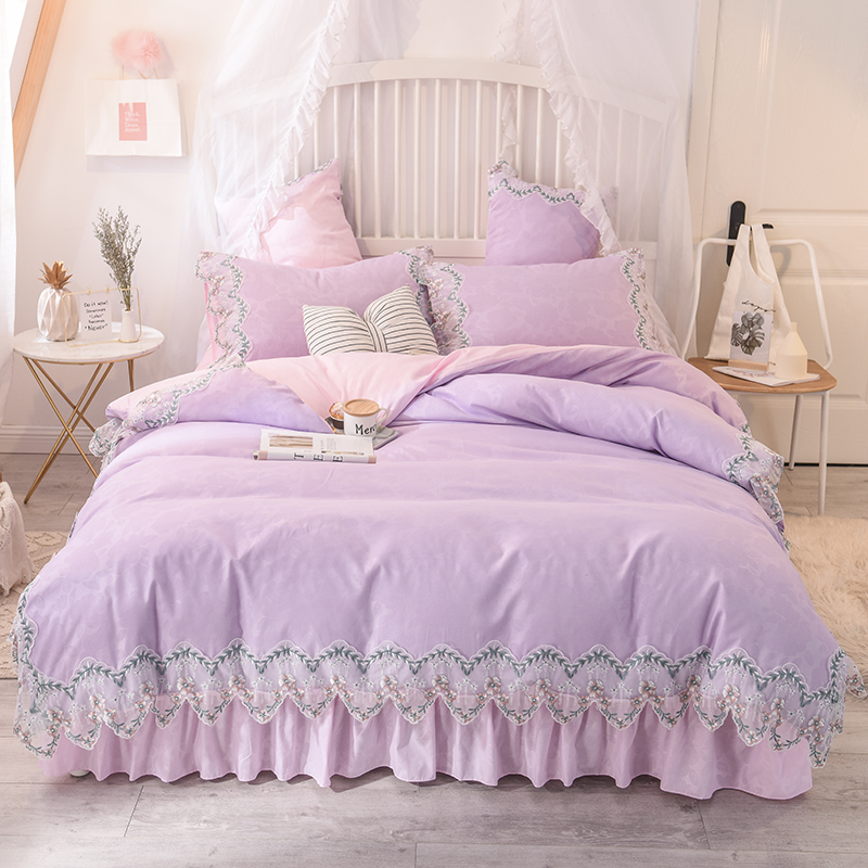 

Princess Korean Washed Cotton Lace Edge Duvet Cover set with Bed skirt 1.2m 1.5m 1.8m 2m bed 3/4ps Pink Red Soft Home Bedding