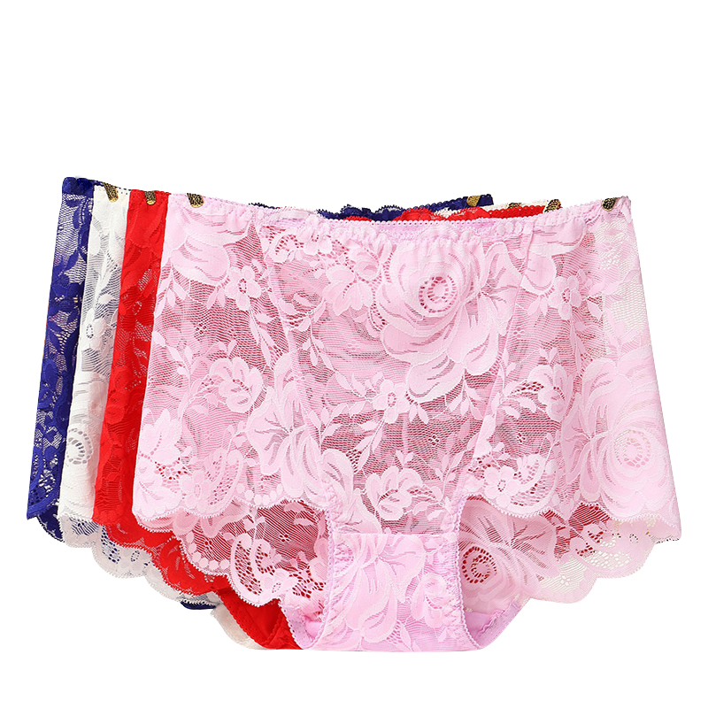 

New Women's Underwear Sexy Lace Floral Seamless Hip High Waist Female Triangle Underwear Cotton Crotch Comfortable Panties Women, D light blue
