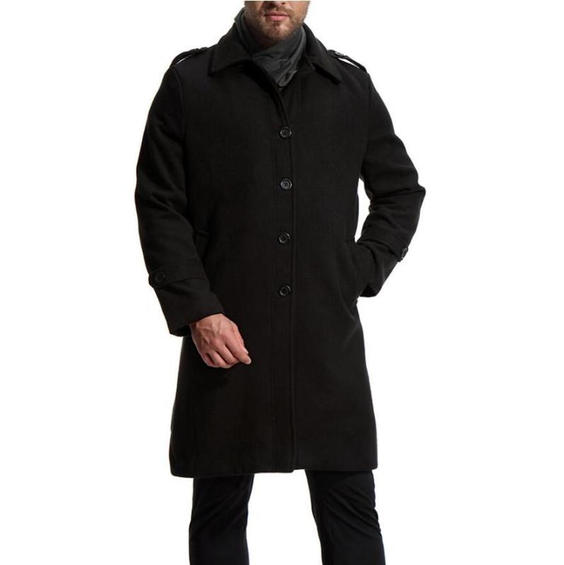

Winter new male long thick jacket Men trench coat trend cashmere jackets Single-breasted woolen windbreaker mens Lapel Overcoat, Black