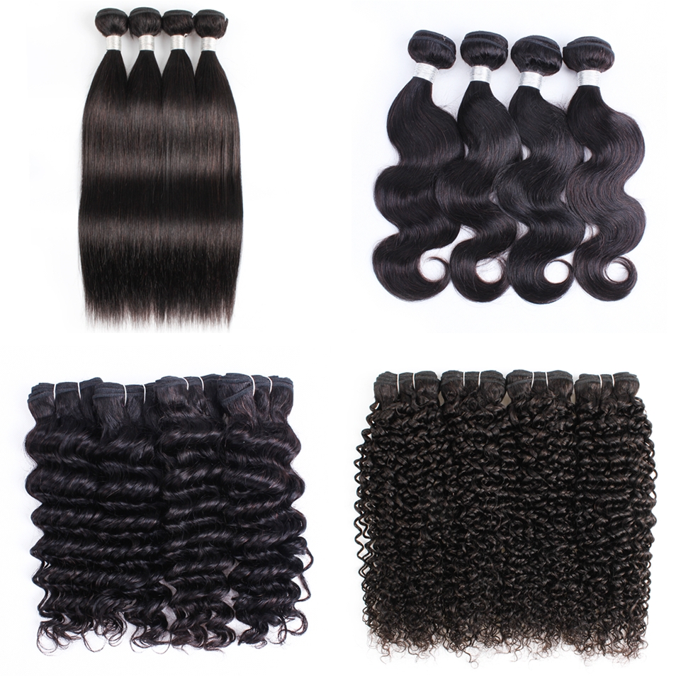 

4 Bundle Brazilian Virgin Human Hair Bundles Body Wave Weaving Natural Black Afro Kinky Silky Straight Loose Deep Curly