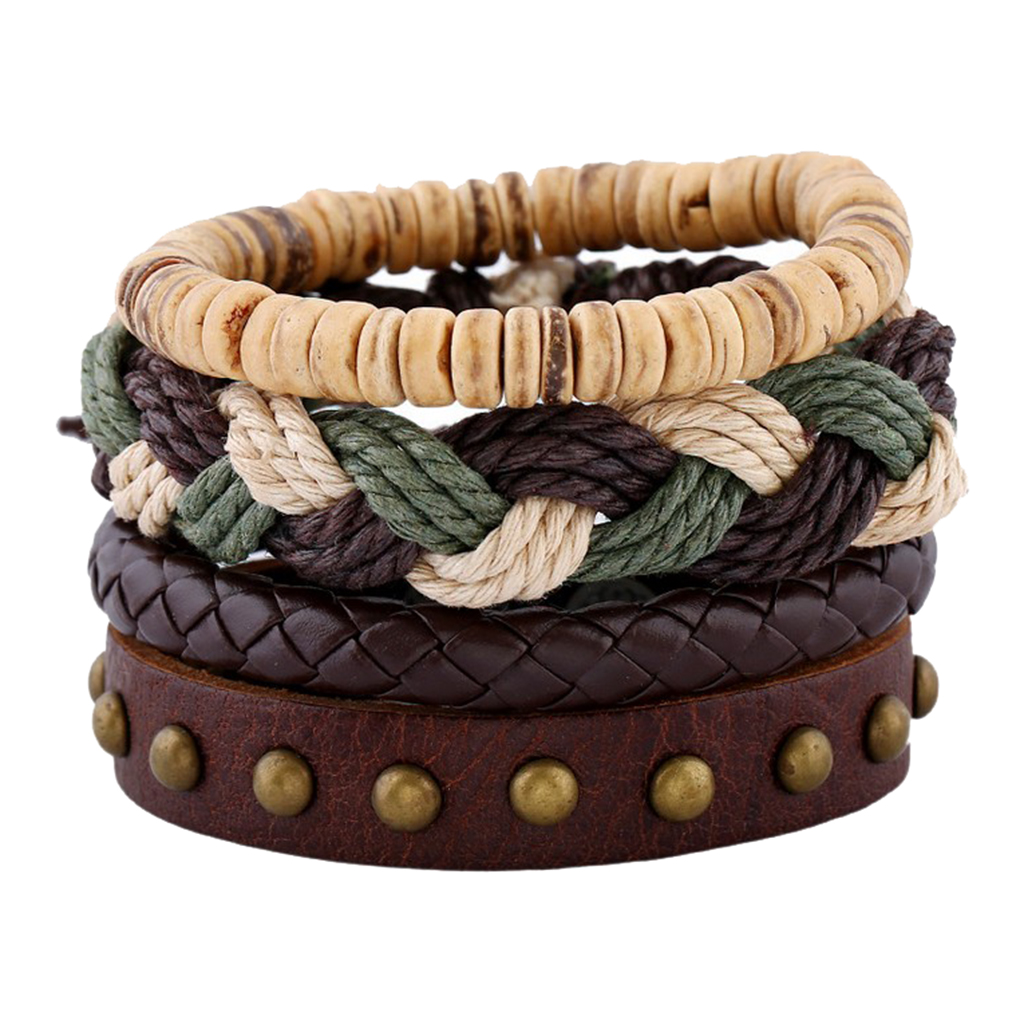 

4pcs/set Braided Bracelet Wrap Bangle Tribal Punk Goth Multiple Bracelet, Golden;silver