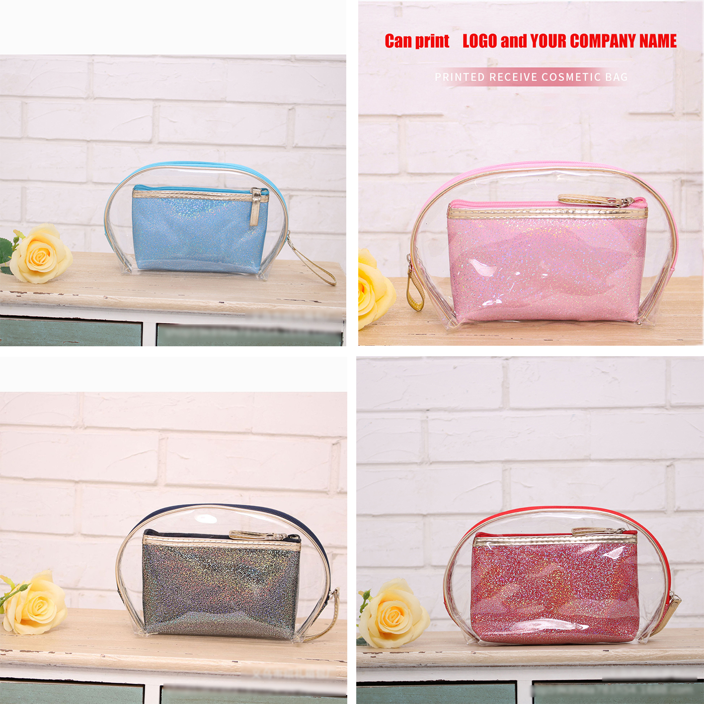 

Designer Handbags Can Print Your Company Name and LOGO DIY 2 PACK-Handbags Transparent Purse Bag and Color PU bag