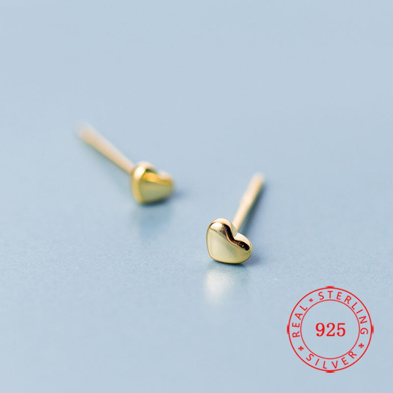 

High Quality 100% 925 Sterling Stud Fashion Minimalism Golden Little Heart Earring Female Fine 2021 design silver jewelry for girl, Golden;silver