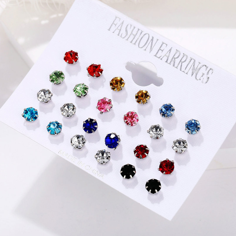 

Colour Drilling Ear Nail Suit 12 Yes Round Small Jewelry Zircon Clip Ears Nail Joker Earring