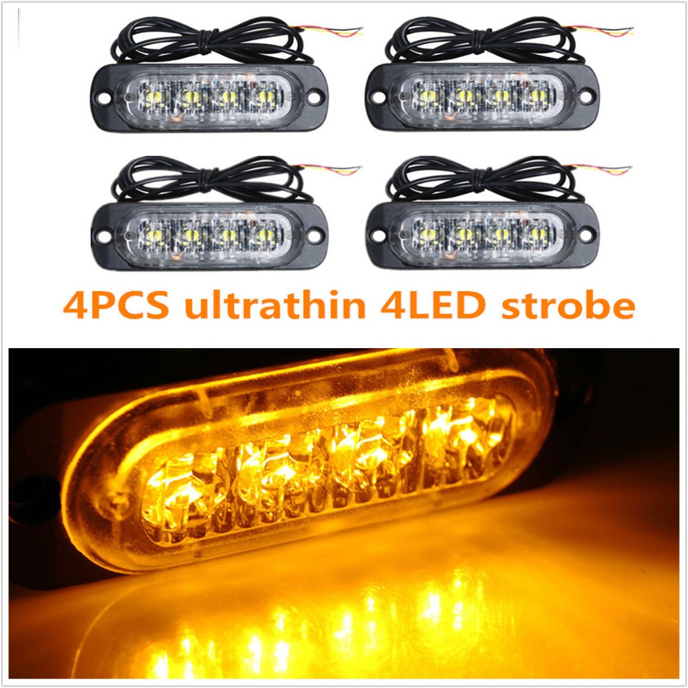

4X 4 LED Car Flash Truck Emergency Beacon Light Bar Hazard Strobe Warning Amber white blue red Bar Hazard