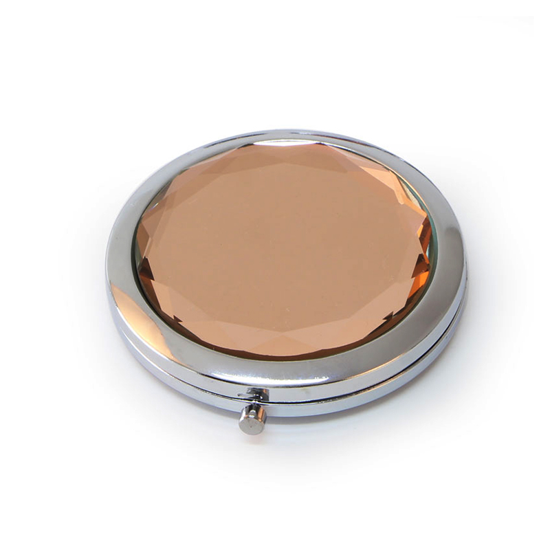 

Champagne Gold Crystal Silver Metal Compact Mirror Round Folded Portable Makeup Mirror for Girl Friend Birthday Gift
