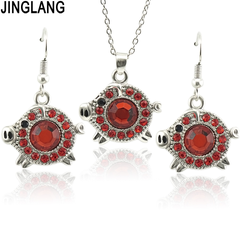 

JINGLANG Pig Shaped Earring And Necklace Set Jewelry For Women Trendy Sets Romantic Animal Jewelry Female Bijoux