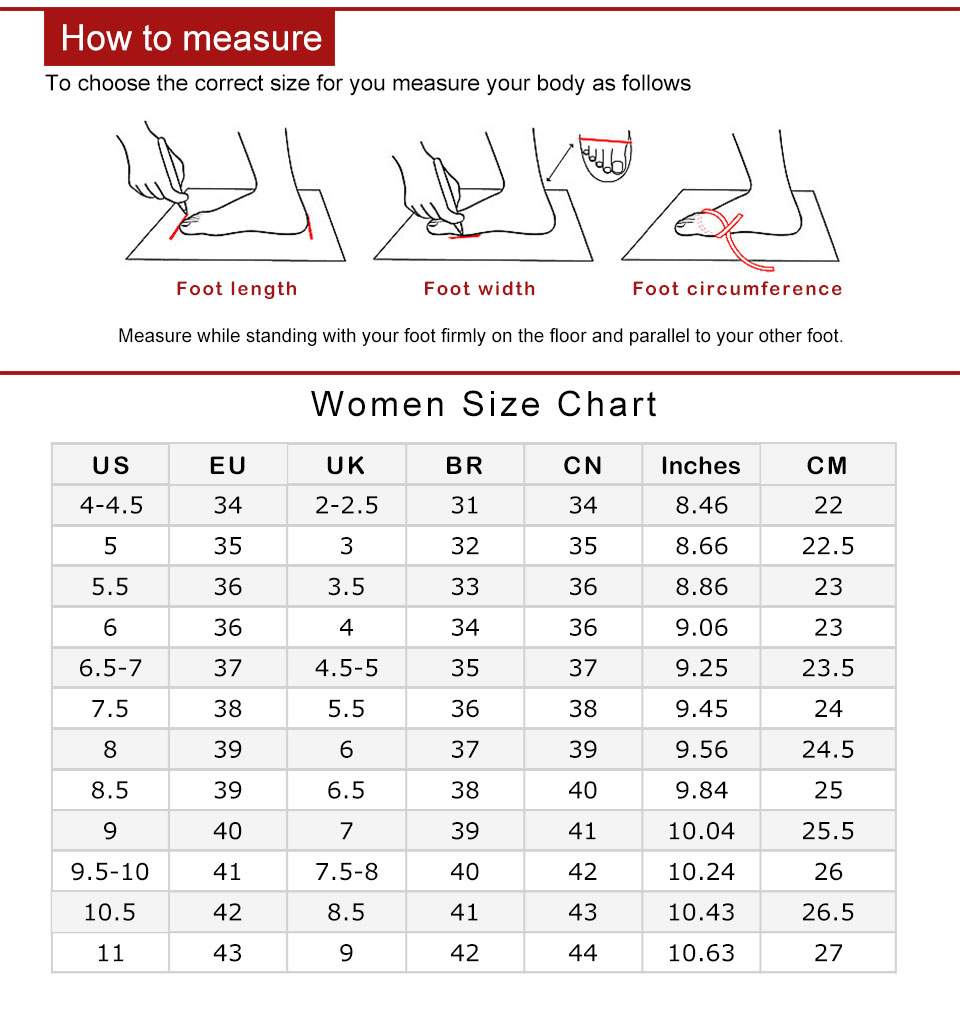 Ladies Footwear Size Chart
