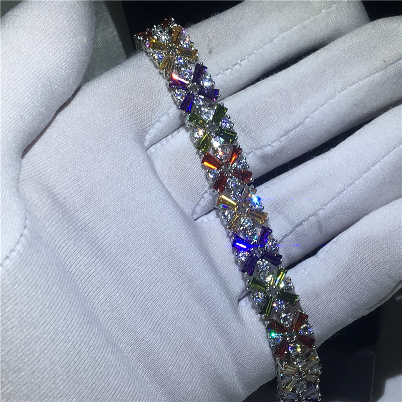 

Multicolour Flower bracelet 5A cubic zirconia White Gold Filled Party Engagement bracelets for women wedding accessaries