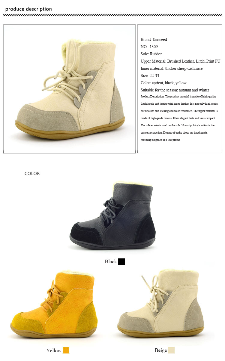 MELLOW SHOP Genuine Leather Child Slip-Resistant Female Snow Boots Child Boots Male Medium-Leg Child Cotton-Padded Shoes Soft Outsole