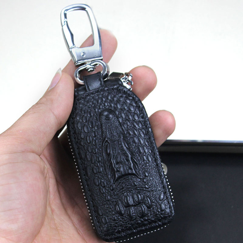 

The new 2019 women men classic Key Wallets Zipper leather car key caseblack Wallets Zipper Key Purse Unisex Car, Black