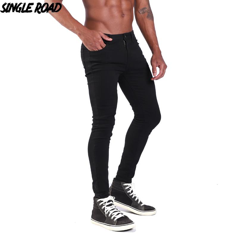 

Single Road Super Skinny Jeans Men 2019 Fashion Denim Pants Man Elastic Waist Black Mens Brand Stretch Jeans Male European Size, Black skinny jeans