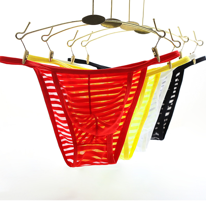 

#1906 Wholesale Sexy men's underwear lingerie stripes transparent quick-dry high legs pouch briefs underpants panties free shiping, Green