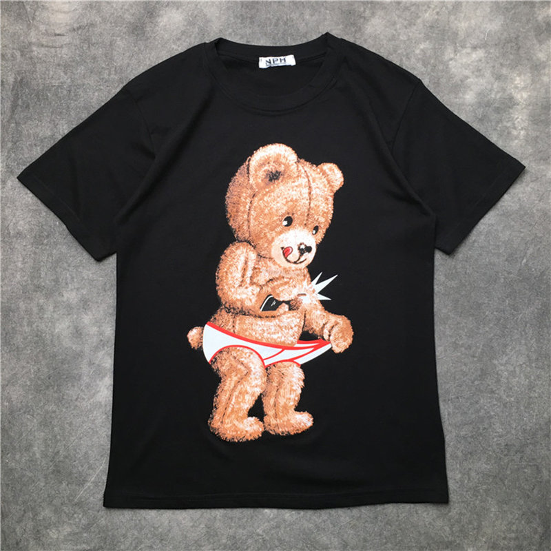 

20ss Mens T Shirt Hip Hop Men Women T Shirt Bear Printed Short Sleeve Streetwear Size S-XXL, White