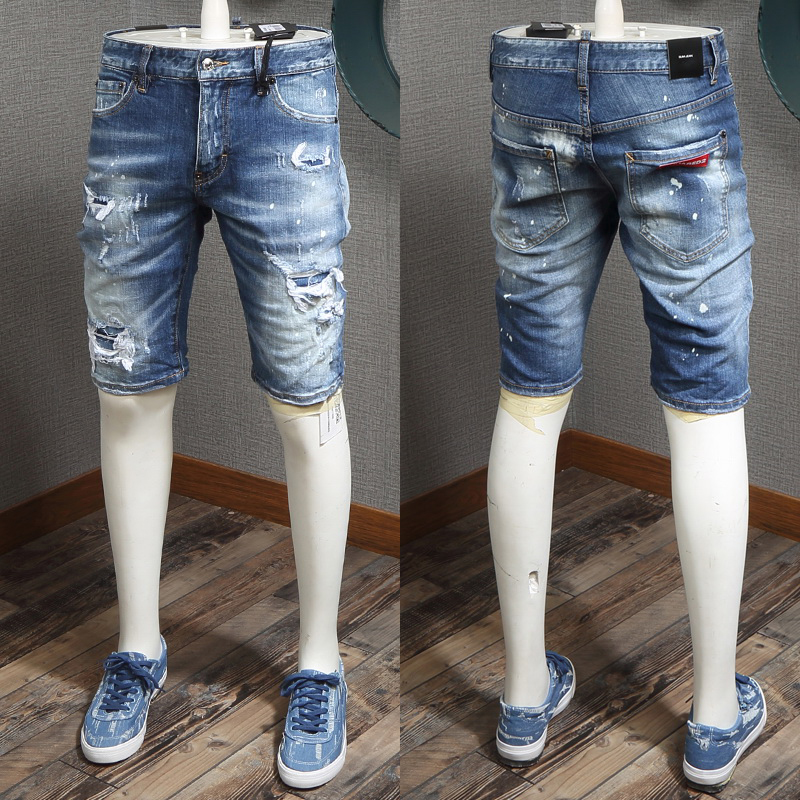 

Cool Guy Denim Short Man Blue Color Damage Fit Bleach Wash Ripped Vintage Blue Short Jean Cool Guys, D2/8066