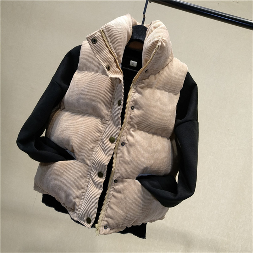 

New Fashion Women Vest Coat Autumn Winter Warm Thick Short Waistcoat Female Parkas Cotton Sleeveless Corduroy Jacket Vest R1228, Black