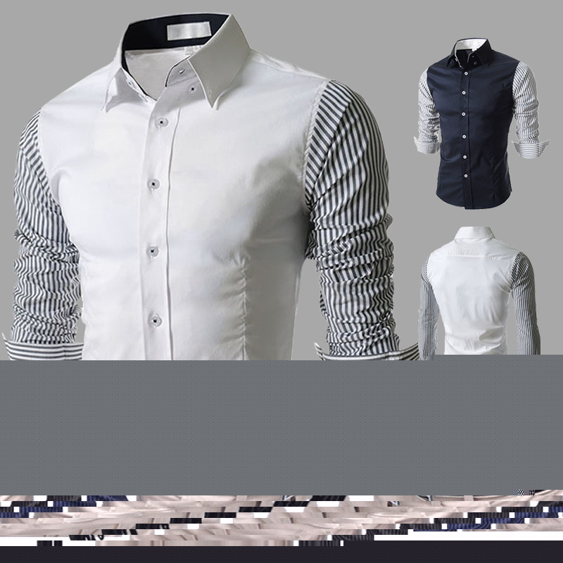 

Striped Mens Shirts Cusual Business Shirt Turn-down Collar Office Wear, Black