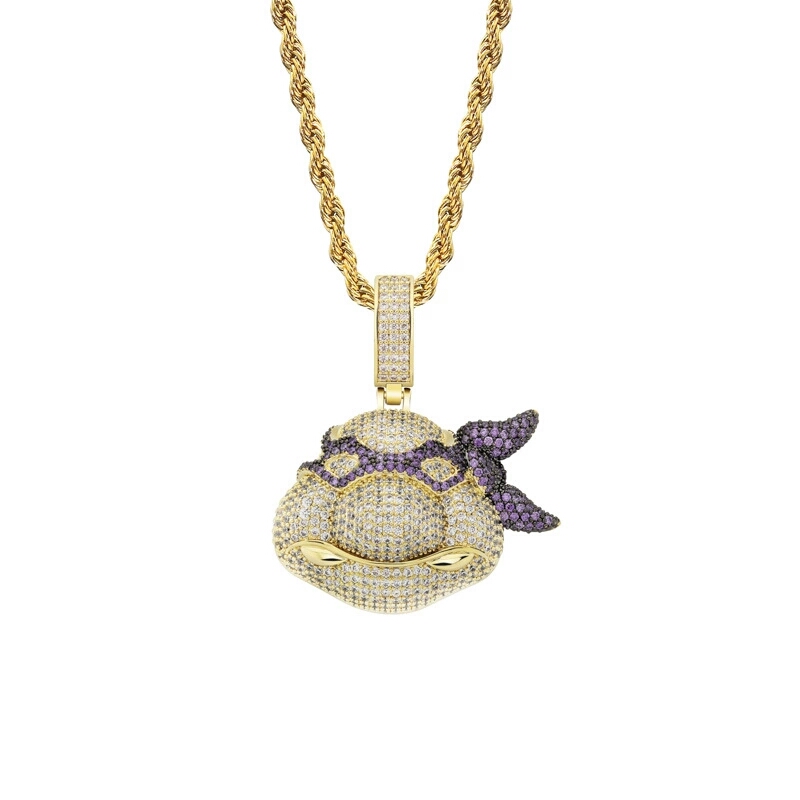 

Fashion-Ninjie Turtles pendant necklaces for men luxury designer mens bling diamond cartoon pendants 18k gold plated hip hop jewelry gift