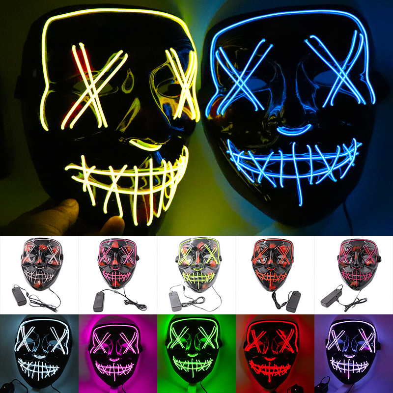 Halloween DEL Lumière Masque Effrayant Visage Souriant Rave purge Festival Cosplay Parti 