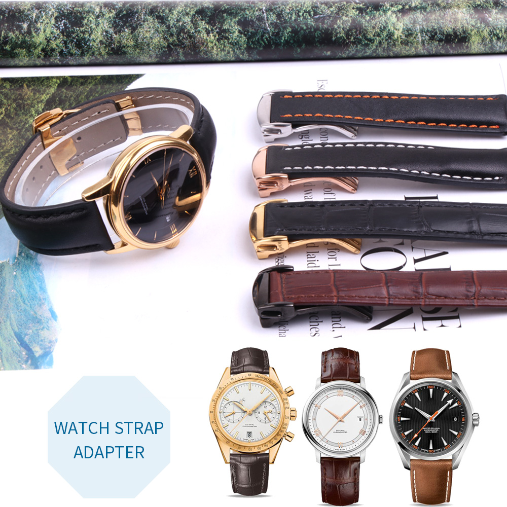 

19mm 20mm 22mm Watch Strap Bands Man Blue Black Genuine Calf Leather Watchbands Bracelet Clasp Buckle For Omega 300m Planet-Ocean +Tools, Black;brown