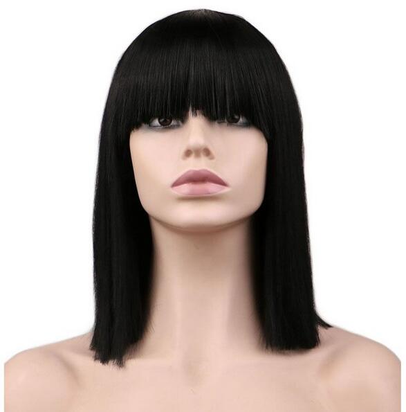 

Women Short Neat Bang Bob Style Straight Cosplay Wig Party Costume Natrual Black 40 Cm Synthetic Hair Wigs, Color