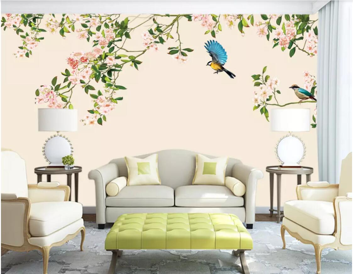 

3d wallpaper custom photo HD flower and bird modern Chinese background wall painting wallpaper for walls 3 d wall art canvas pictures, Picture shows