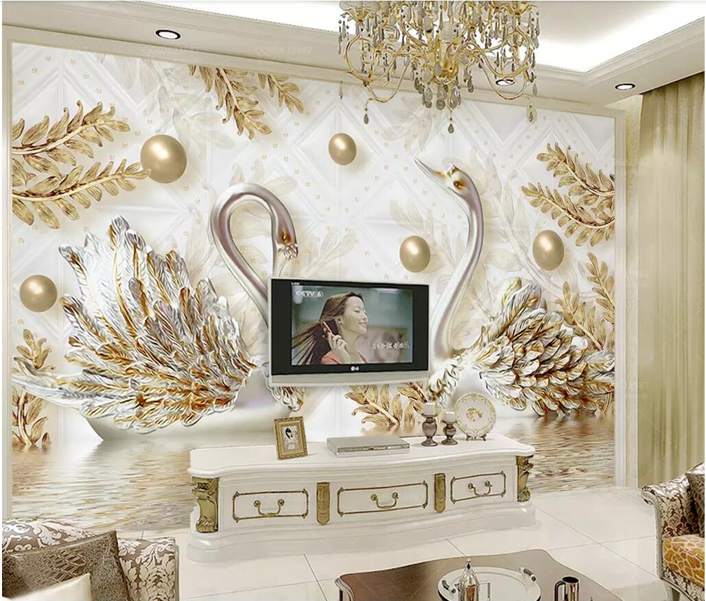 

3d wallpaper custom photo mural Golden swan leaf water pattern jewelry living room home decor 3d wall murals wallpaper for walls 3 d, Non-woven wallpaper