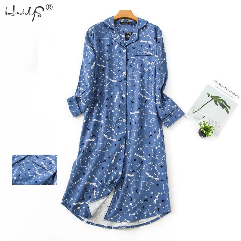 

Nightgown Pyjamas Women' Sleepwear Lady Cotton Long Nightdress Plaid Cartoon Pyjamas Loungewear Nightwear With Pocketed, Blue
