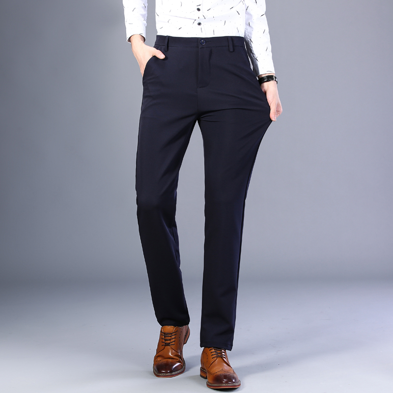 

Men's Trousers Business Casual Pants Anti Wrinkle Smooth Dress Wash Wear Pure Color Suit Pants Men Suit Plus Size 42 44 46, Black