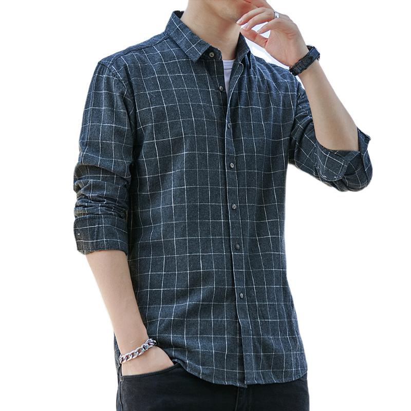

Casual Retro 100% Cotton fleece Men's Plaid Shirt slim fit Male Brand Casual Long Sleeve Shirts Soft Comfortable High Quality, Black