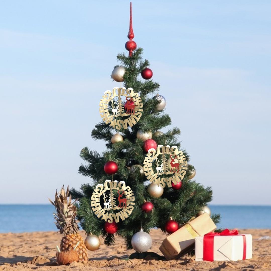 

1pcs Vintage Wooden 2019 Christmas Pendant Ornaments DIY Hollow Elk Tree Xmas Doorplate Decoration Craft Home Event Party Supply