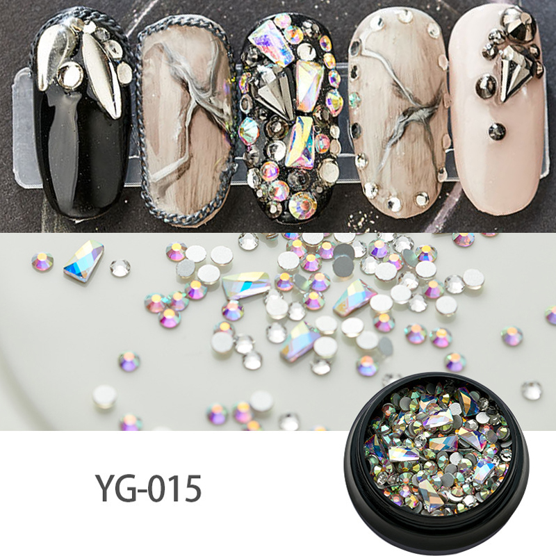 

1BOX 3D Nail Rhinestones Crystal Nail Stone Gold Silver Glass Moon Star Series Round Mixed Shape Jewelry Art Decorations