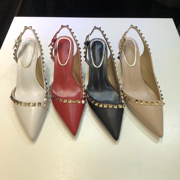 

Designer Pointed Toe 2-Strap with Studs high heels Patent Leather rivets Sandals Women Studded Strappy Dress Shoes valentine high heel 34-41, Black