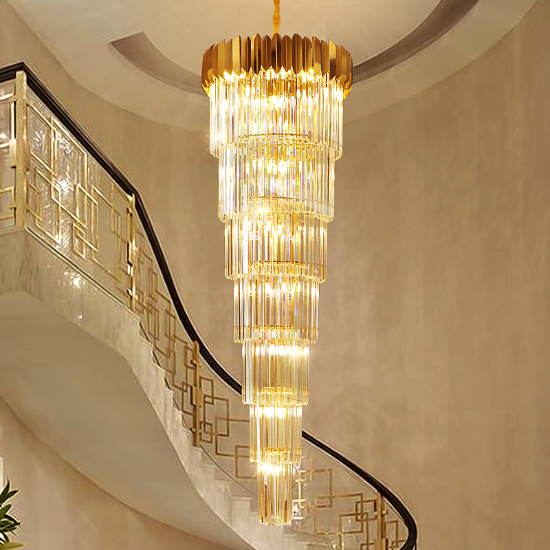 Luxury led Modern Chandelier Lighting Villa Duplex Building Staircase Long Crystal Chandeliers Hotel Lobby Hollow Large Crystal Pendant Lamps-image-528684560