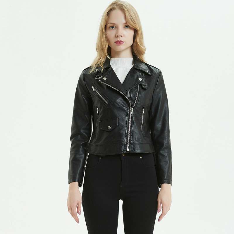 

Plus Size -XXL Female Biker Motor Coat Outwear Casaco Feminino Black Leather Jacket Women Short PU Faux Soft Basic Moto Jacket