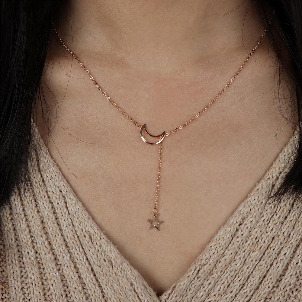 

Fashion Moon Star Pendant Choker Necklace Gold Color Alloy Zinc Chain Necklace For Women Party Jewelry Archery
