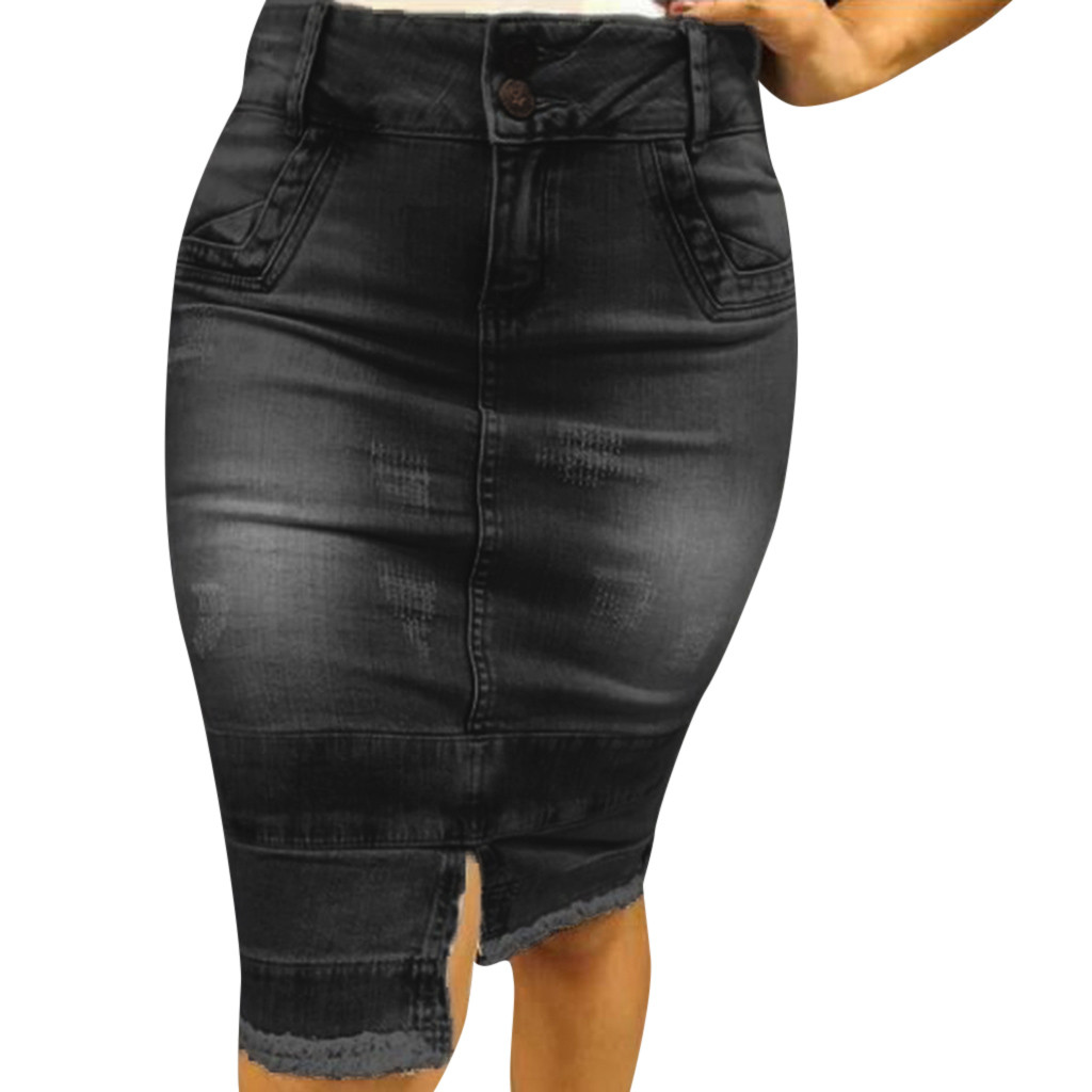 

Skirts JAYCOSIN Women Fashion High Waist Ripped Destroyed Bodycon Street Style Splice Denim Skirt Pencil Sexy Princess June 25, Gray