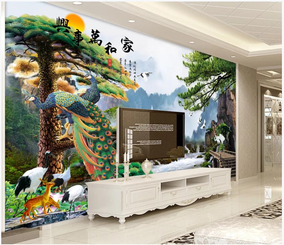 

WDBH 3d wallpaper custom photo Chinese style mountain tree scenery background living room Home decor 3d wall murals wallpaper for walls 3 d, Non-woven wallpaper
