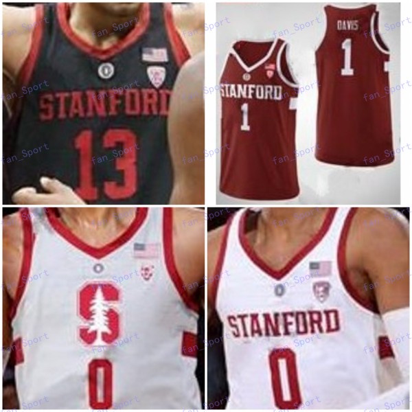 

Stanford Cardinal Custom Any Name Number Stitched Black Gray White Red #0 KZ Okpala 1 Daejon Davis NCAA College Basketball Jersey, As