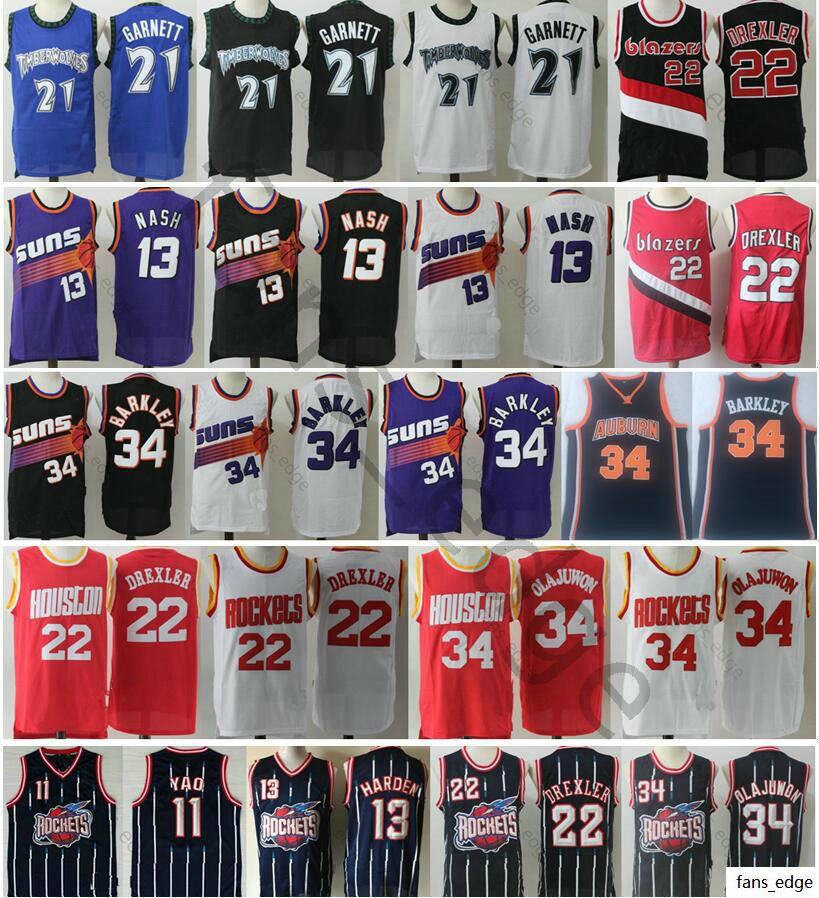 

Wholesale Mens Hakeem Olajuwon Yao Clyde Drexler Steve Nash Charles Barkley Stitched Kevin Garnett Basketball Jerseys, Black;red