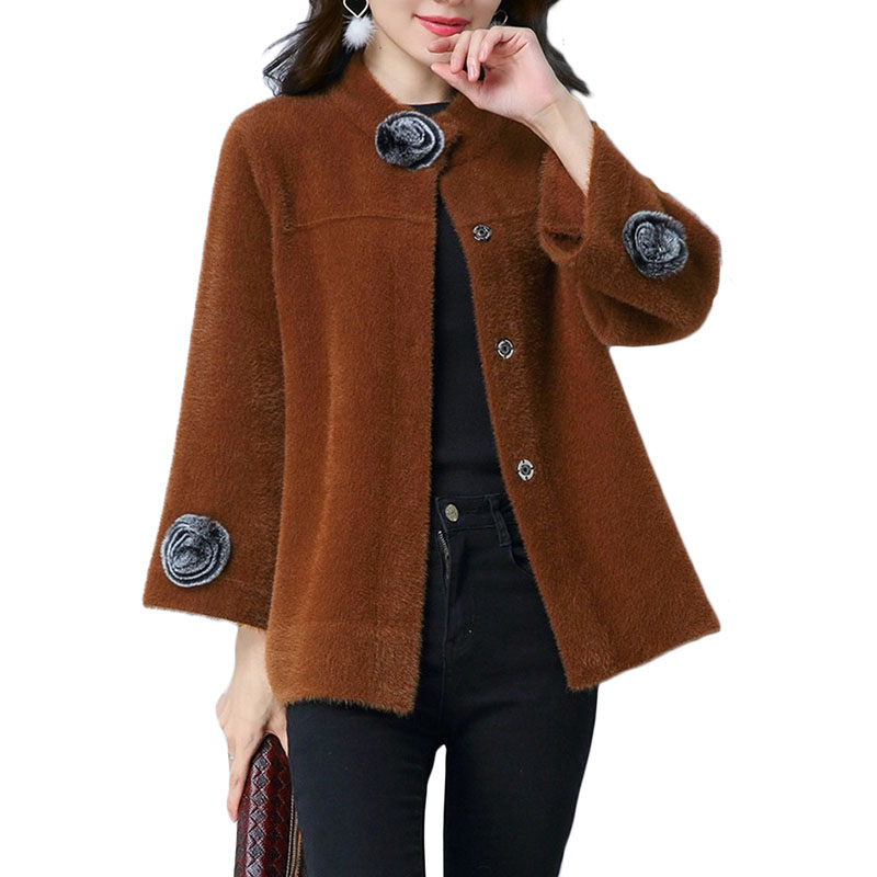 

Spring New Cashmere Coat Women Upscale Plus size Long sleeve Cardigan Coats Women's Small shawl Short Sweater Jacket 4XL A347, Caramel colour