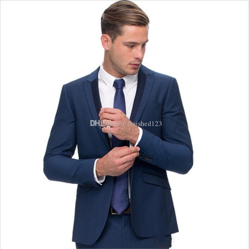 

Handsome One Button Blue Wedding Groom Tuxedos Peak Lapel Groomsmen Men Suits Prom Blazer (Jacket+Pants+Tie) NO:1880, Same as image
