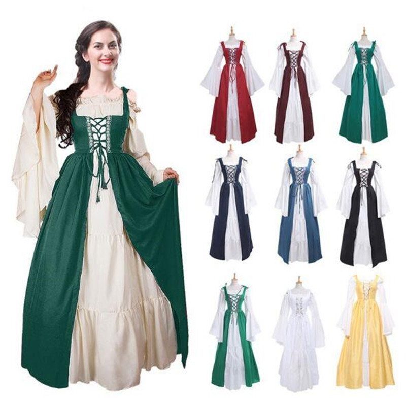 Kostume Verkleidungen Mittelalterliche Renaissance Frauen Spitze Langarm Kleid Kleid Kostum Karnevalskostume Verkleidungen