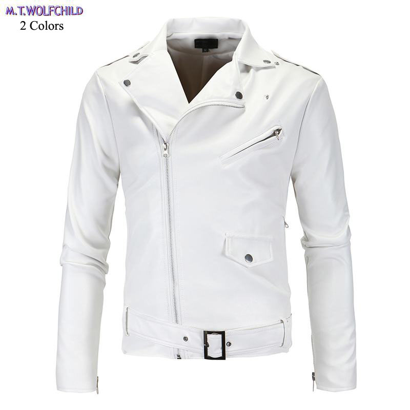 

Free shipping 2018 Autumn mens Locomotive PU leather jackets casual mens zipper outerwear fashion clothing slim male coats, White