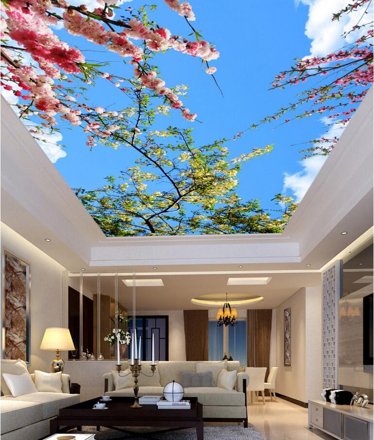 

WDBH 3d ceiling mural wallpaper custom photo Beautiful fresh blue sky flowers living room home decor 3d wall murals wallpaper for walls 3 d, Non-woven