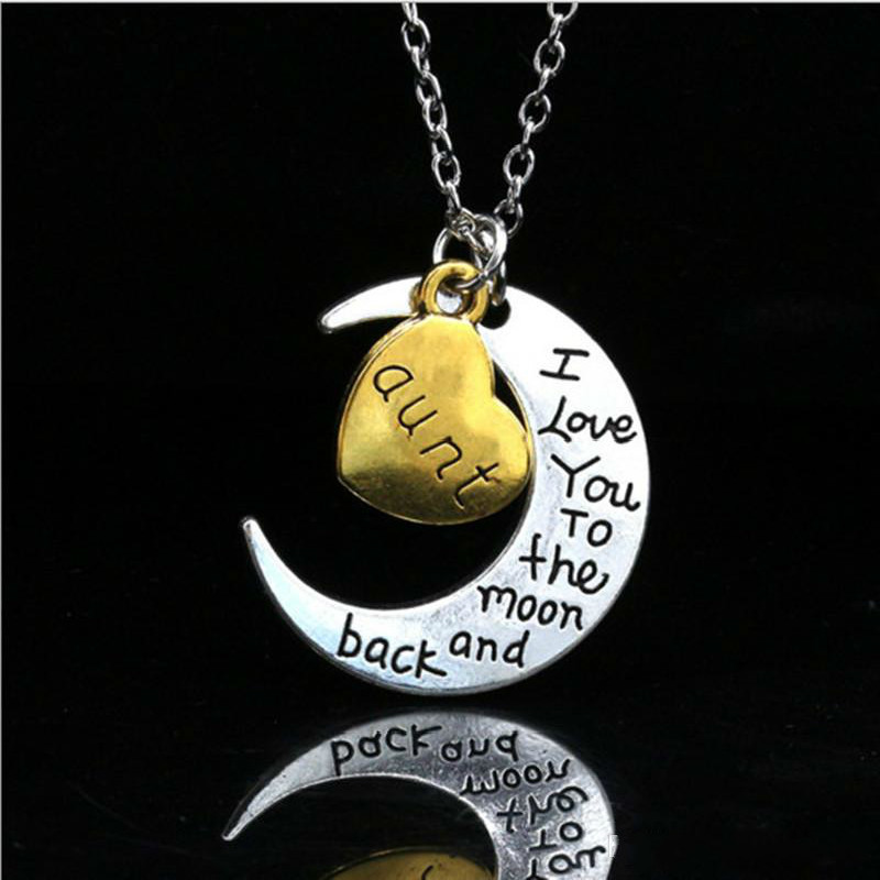 

Clearance Heart Pendant Necklace Jewelry I love you to the Moon Back letter Mom Necklaces for women Mother Day Gift Fashion necklace, Silver