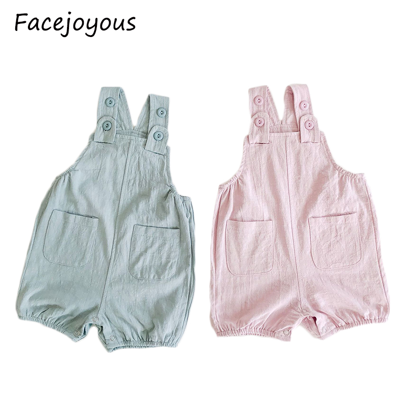 

2020 New Summer Toddler Overalls Baby Suspender Pants Solid Baby Boy Overalls Girls Cotton Linen Cute Jumpsuit, 35001pink