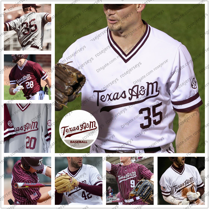 

Custom 2020 Texas A M Aggies Baseball #35 Asa Lacy 23 Christian Roa 9 Zach DeLoach 42 Jake Nelson Men Youth Kid Jersey 4XL, White pullover