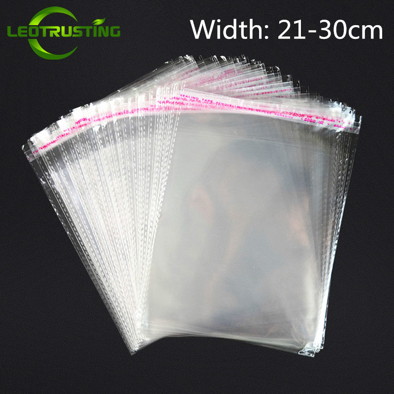 

Leotrusting 200pcs 21-30cm Width High Clear Resealable OPP Adhesive Bag Transparent Poly Packaging Bag Self Plastic Gift Pouches