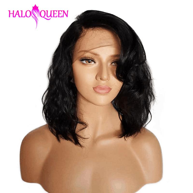 

HALOQUEEN Remy Hair Short Body Wave 13x4 Lace Front Human Hair Wigs For Black Women Peruvian Wig Preplucked With Baby Wig, As pic